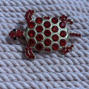 Red Gemstone Turtle Brooch